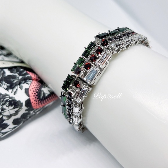 NEW Gucci Web GG Red Green Crystal Bracelet Size M - Picture 10 of 14